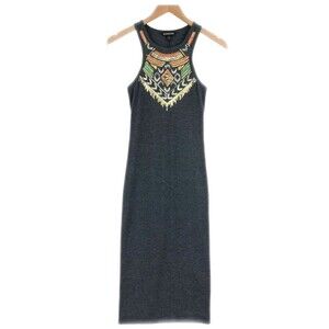 Express Charcoal Gray Bodycon Midi Dress, Southwestern Beading, M